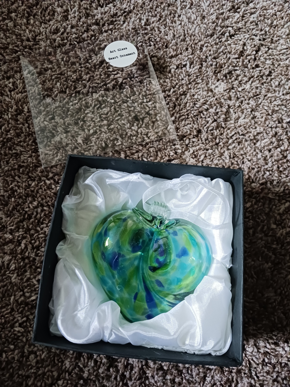 Hand-Blown Glass Heart Ornament in Blue-Green